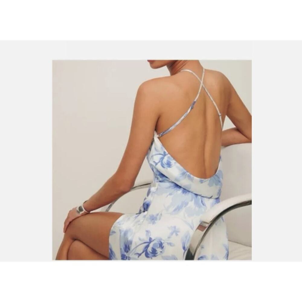Reformation Myla Silk Maxi Dress Floral Meringue Blue White Size 8 NWT - Picture 2 of 12
